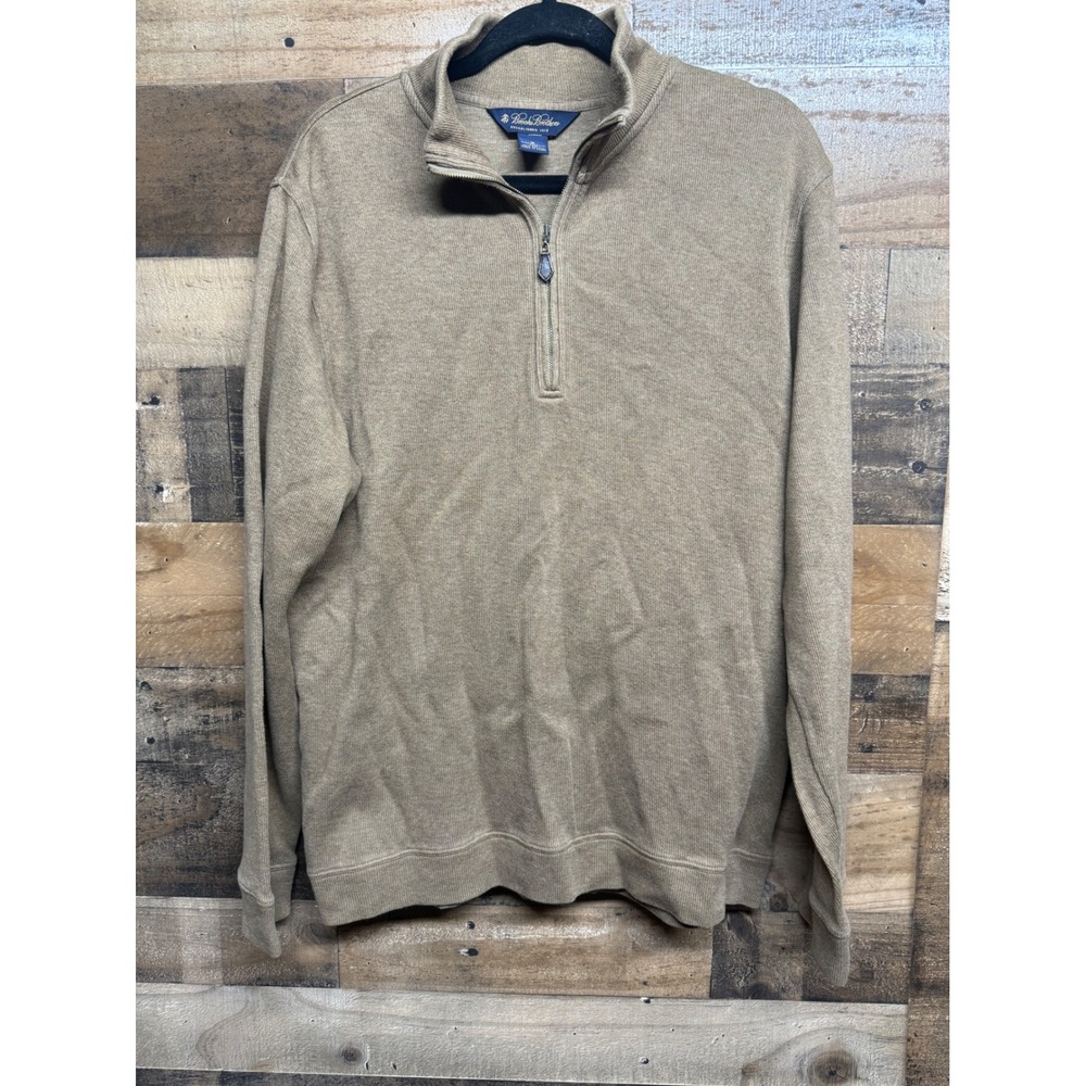 Brooks Brothers Mens Medium Brown Cotton Performance Knit Quarter Zip Sweater
